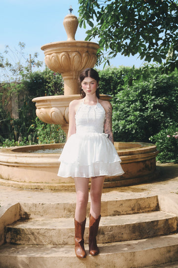 Flared Mini Dress with Halter Neck - 0D0680 - White