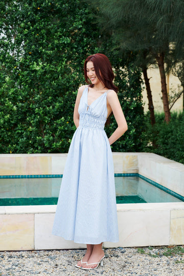 Cinched Waist Maxi Dress - 0D0705 - Blue