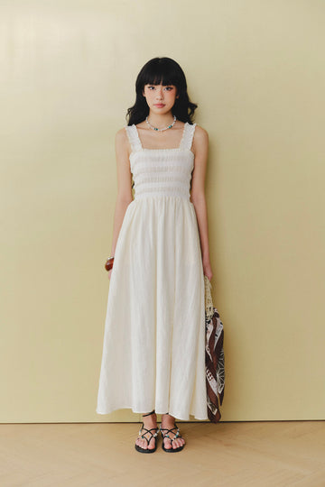 Maxi dress with smocking - 0D0711 - Cream white