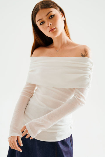 Off-Shoulder Long Sleeve Top - 4T0999 - White