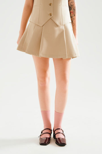 Pleated Mini Skirt - 3S0248 - Beige