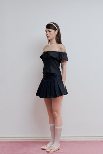 Pleated Panel Mini Skirt - 0S0265 - Black