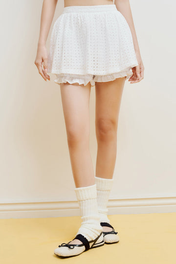 Ruched A-Line Mini Skirt - 0S0272 - White