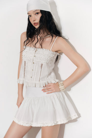 Ruffle Top with Drawstring Bust - 1T1078 - White
