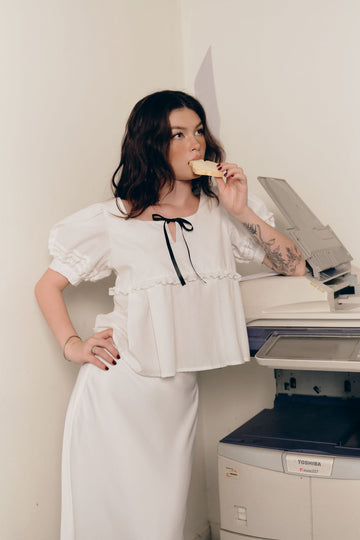 Puff Sleeve Bow Tie Blouse - 0T1085 - White