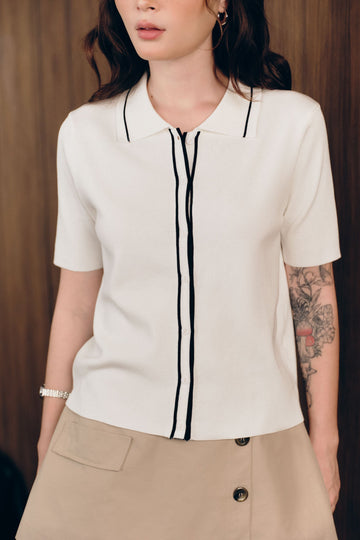 Short Sleeve Knit Top - 0T1086 - Cream