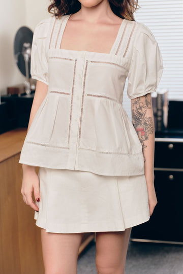 Puff Sleeve Ladder Lace Top - 0T1090 - White