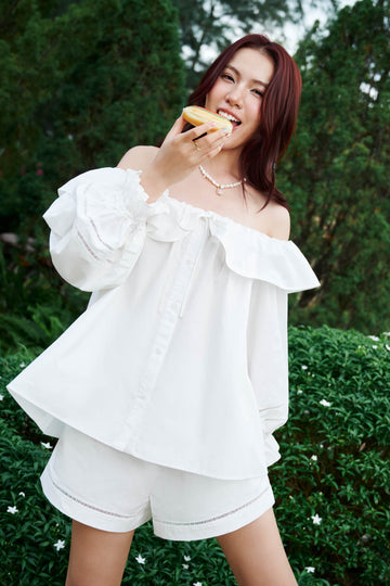 Off-Shoulder Ruffle Top - 0T1092 - White