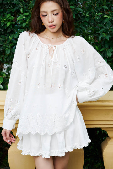 Long Sleeve Crew Neck Top - 0T1094 - White