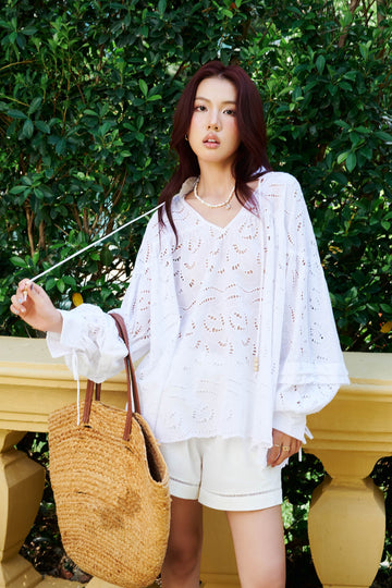 Puff Sleeve Tie Front Top - 0T1098 - White
