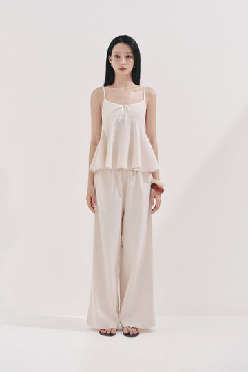 Soft Fabric Striped Long Pants - Q0394 - Beige