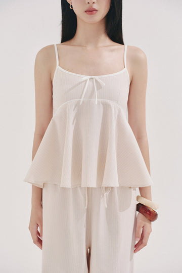 Striped Mixed Fabric Camisole - T1106 - Beige