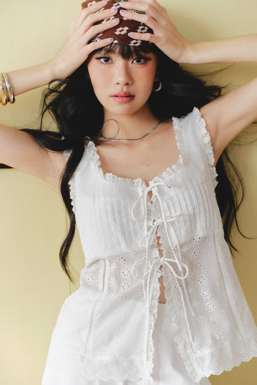 Blouse with eyelet fabric detail - 0T1110 - White