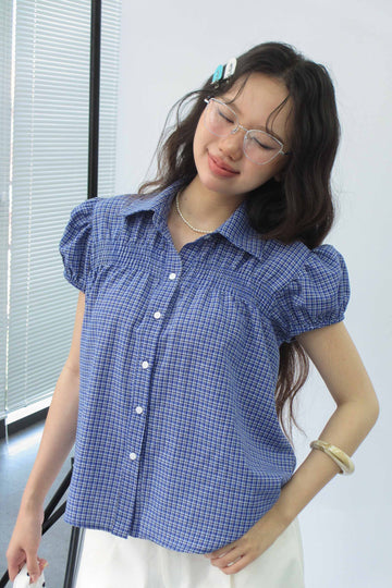 Shirred bust blouse - 0T1116 - Blue