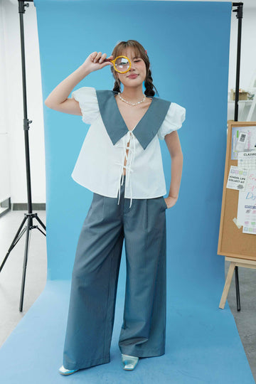 Wide-Leg Striped Pants - 0Q0403 - Navy