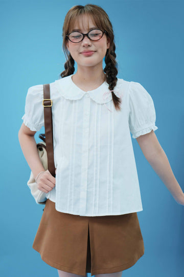 High Neck Puff Sleeve Shirt - 0T1123 - Cream White