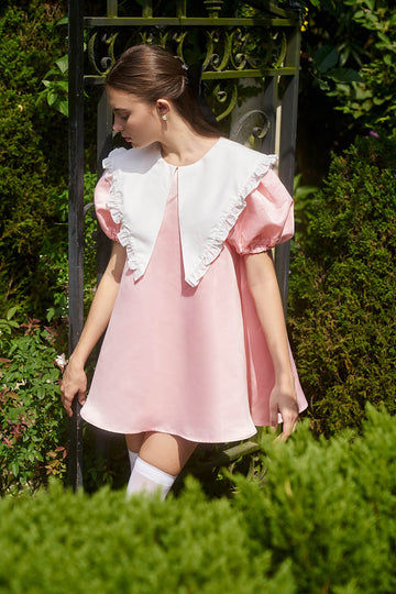 Ruffle Neck Mini Dress - 2D0463 - Pink