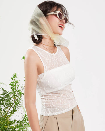 Lace Sleeveless Top - 0T0803 - White