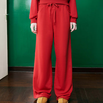 Fleece Wide-Leg Sweatpants - 0Q0377 - Deep Red