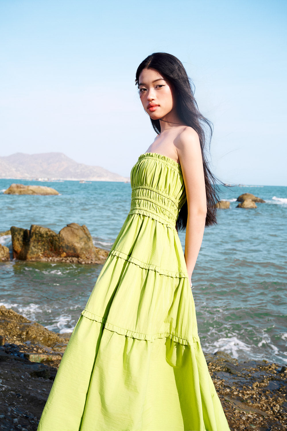 Strapless Cinched Waist Maxi Dress - 0D0597 - Green