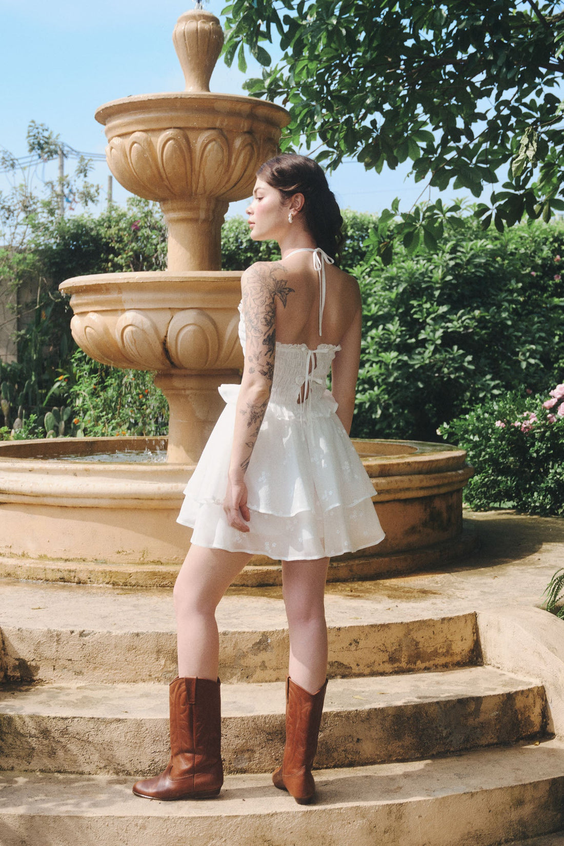 Flared Mini Dress with Halter Neck - 0D0680 - White