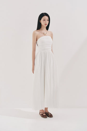 Midi Dress with Lace Trim - D0709 - White