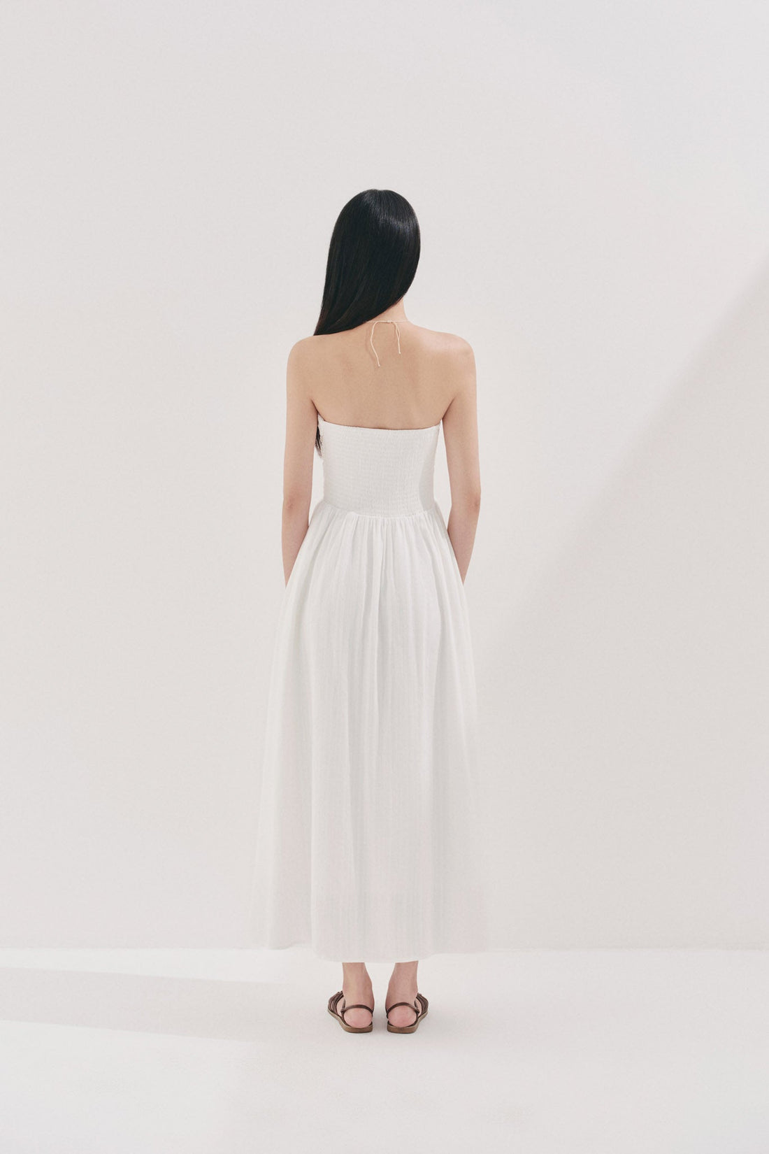Midi Dress with Lace Trim - D0709 - White
