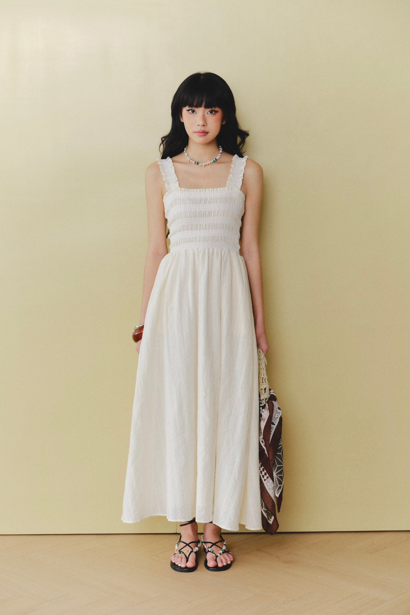 Maxi dress with smocking - 0D0711 - Cream white