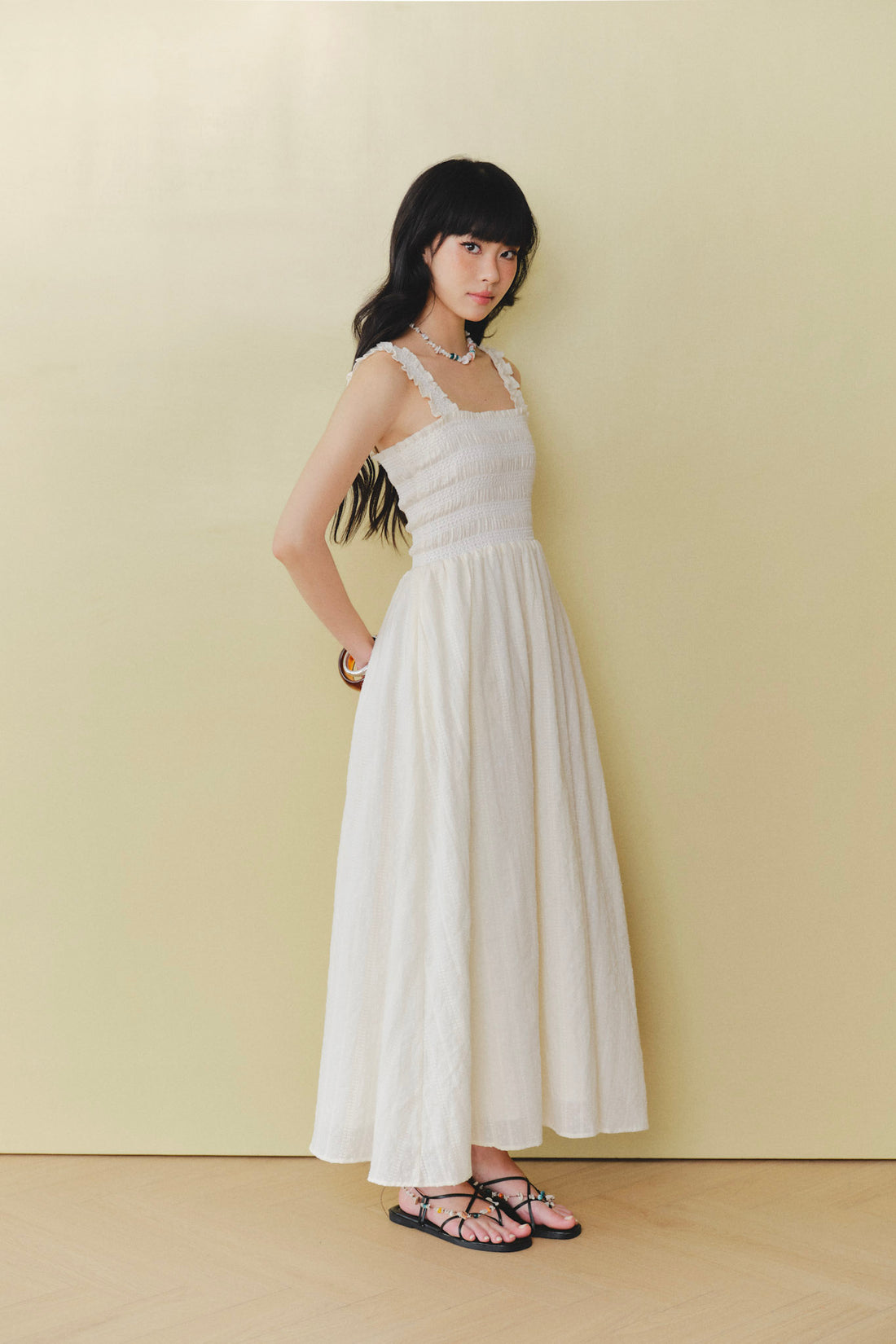Maxi dress with smocking - 0D0711 - Cream white
