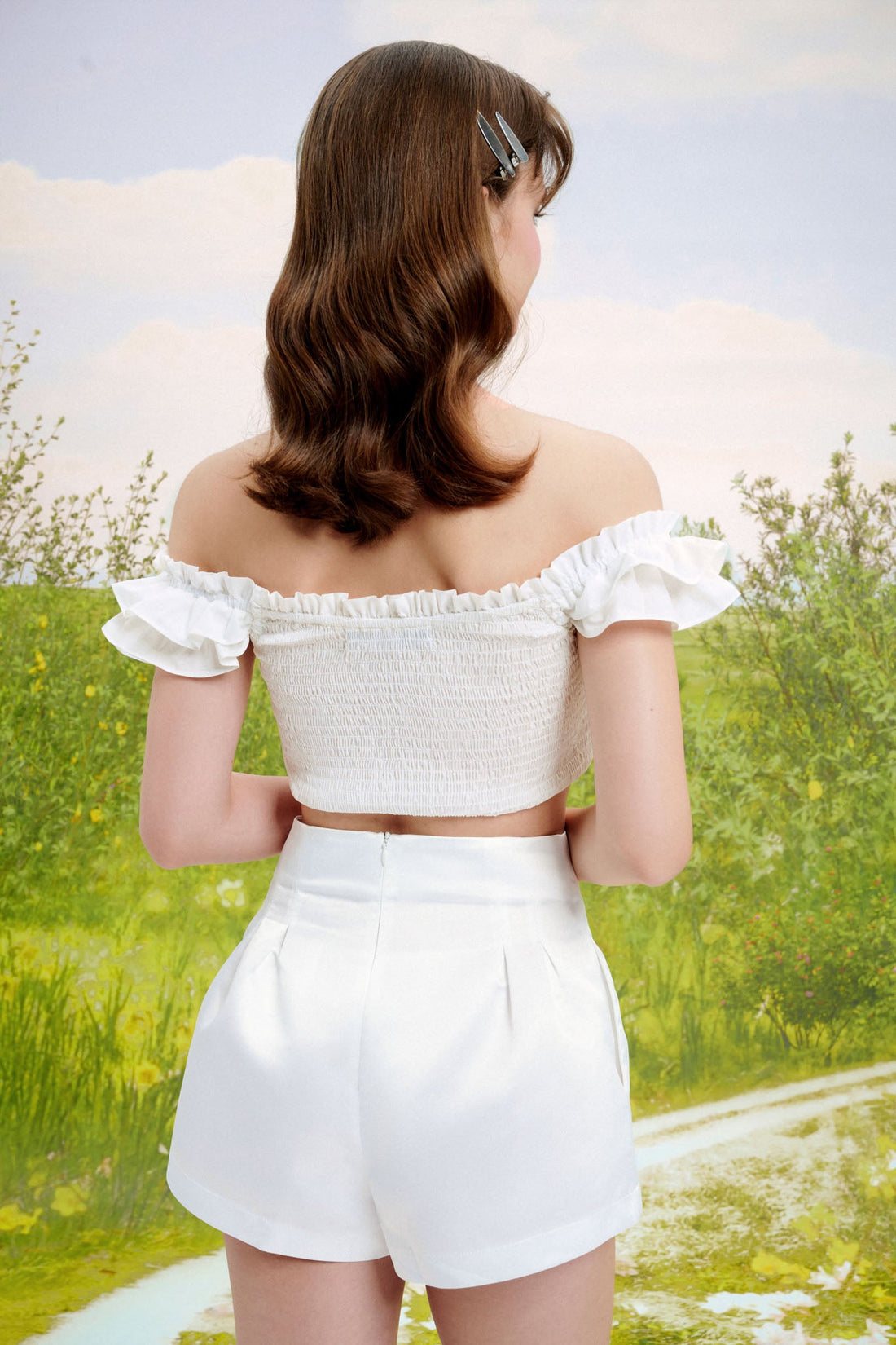 Bell Sleeve Crop Top - 0T0857 - White