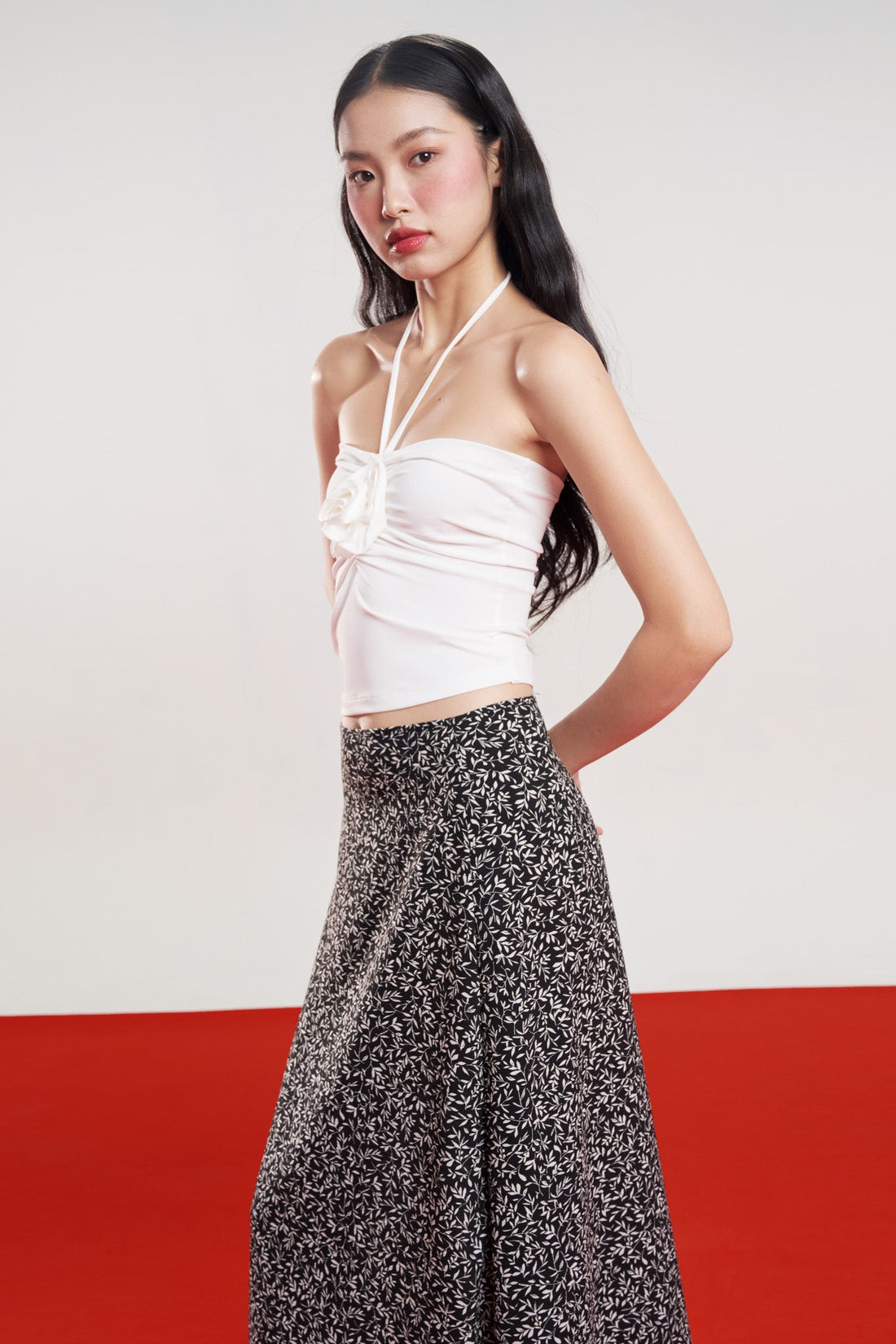 Floral Embellished Tube Top with Tie - 0T0867 - White