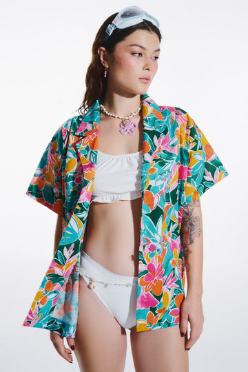 Large Floral Print Shirt - 0T0914 - Green