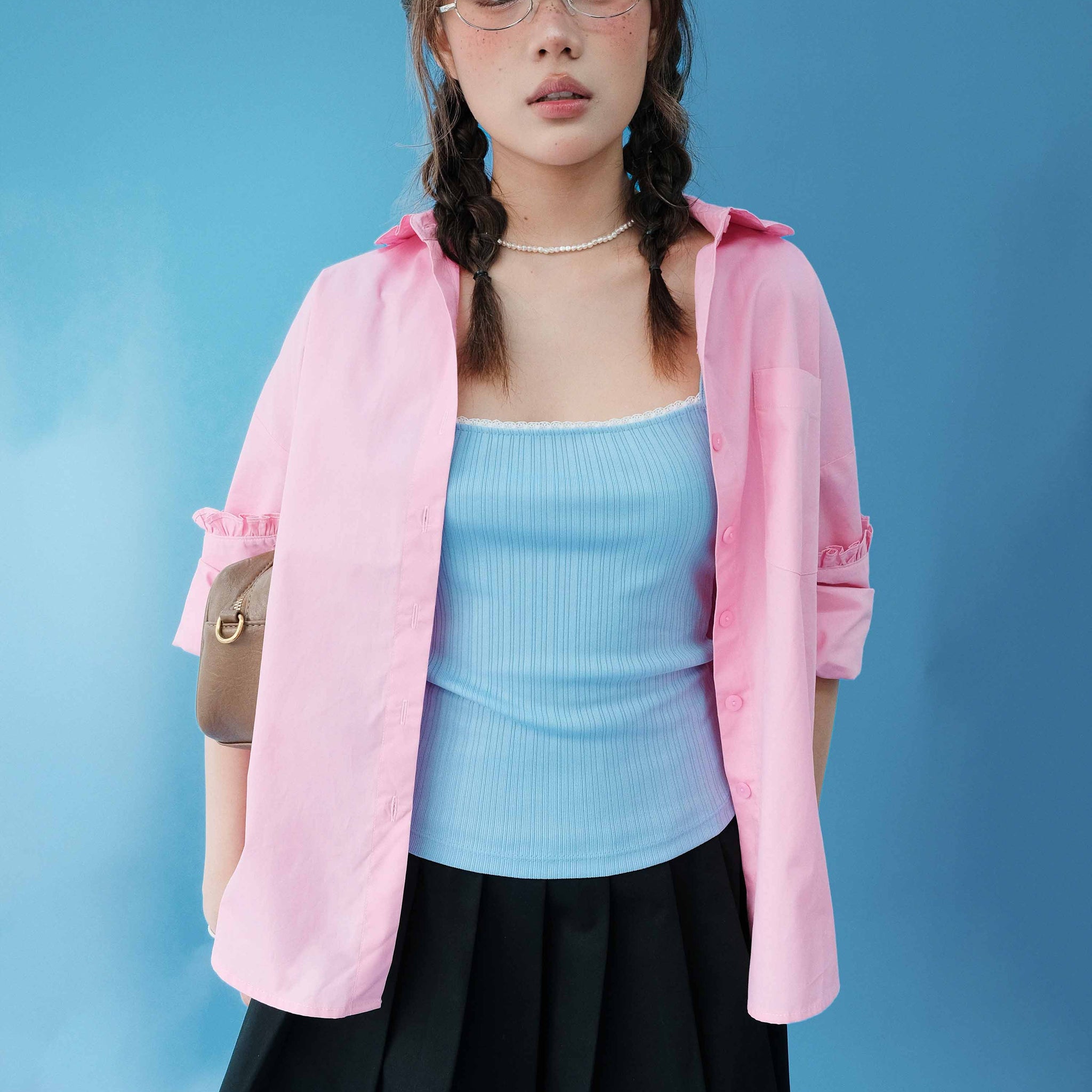 Ruffle Trim Shirt - 0T1121 - Pink