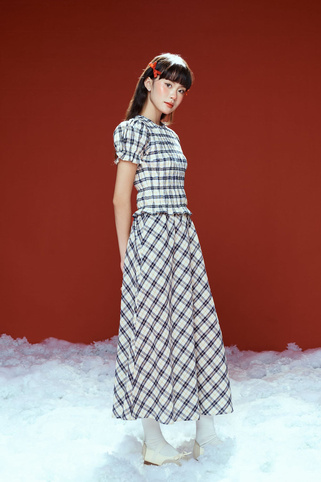 Checkered Midi Skirt - 1S0253 - Navy Blue
