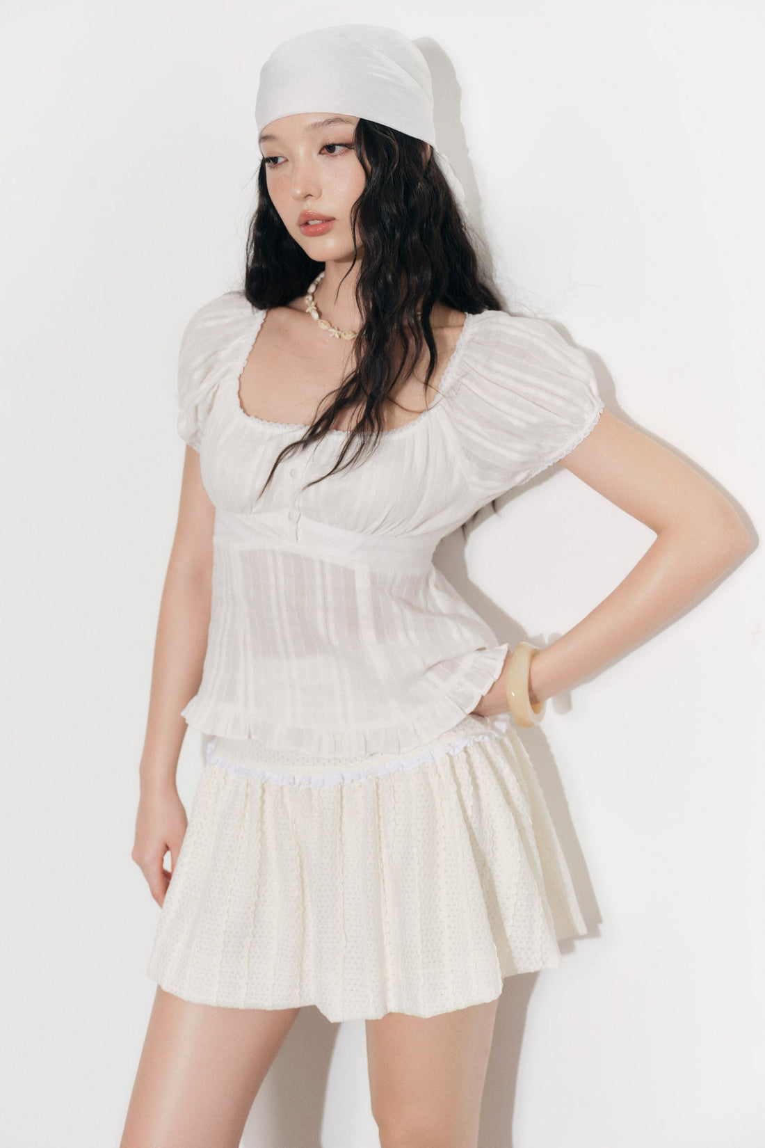 A-Line Skirt with Lace Detail - 0S0262 - Cream White