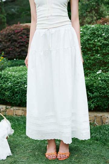 Tiered Ruffle Midi Skirt - 0S0281 - White