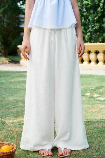 Elastic Waist Straight Leg Pants - 0Q0392 - White