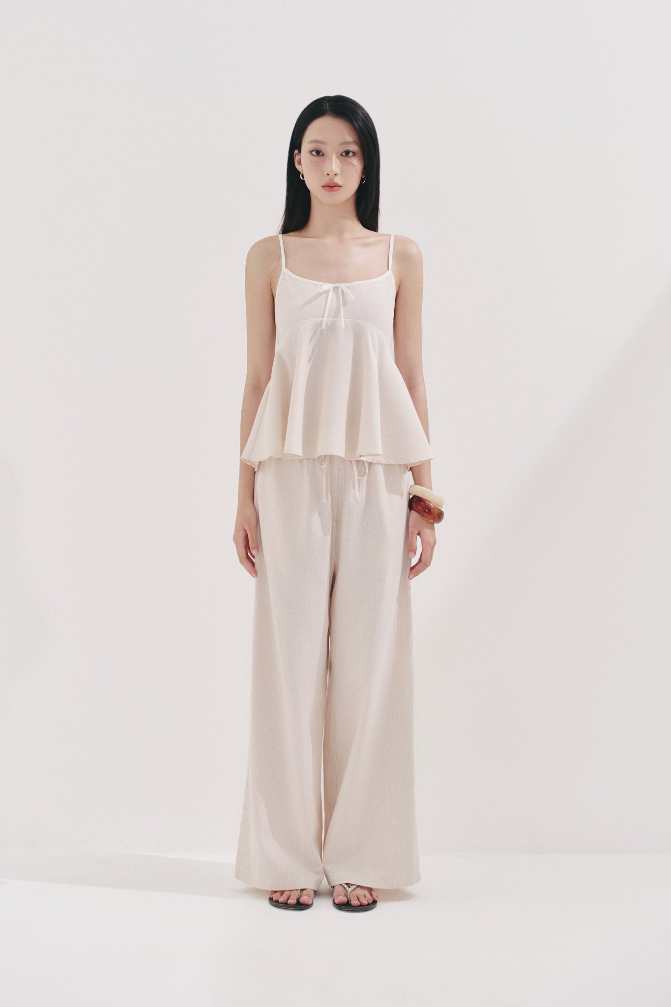 Soft Fabric Striped Long Pants - Q0394 - Beige