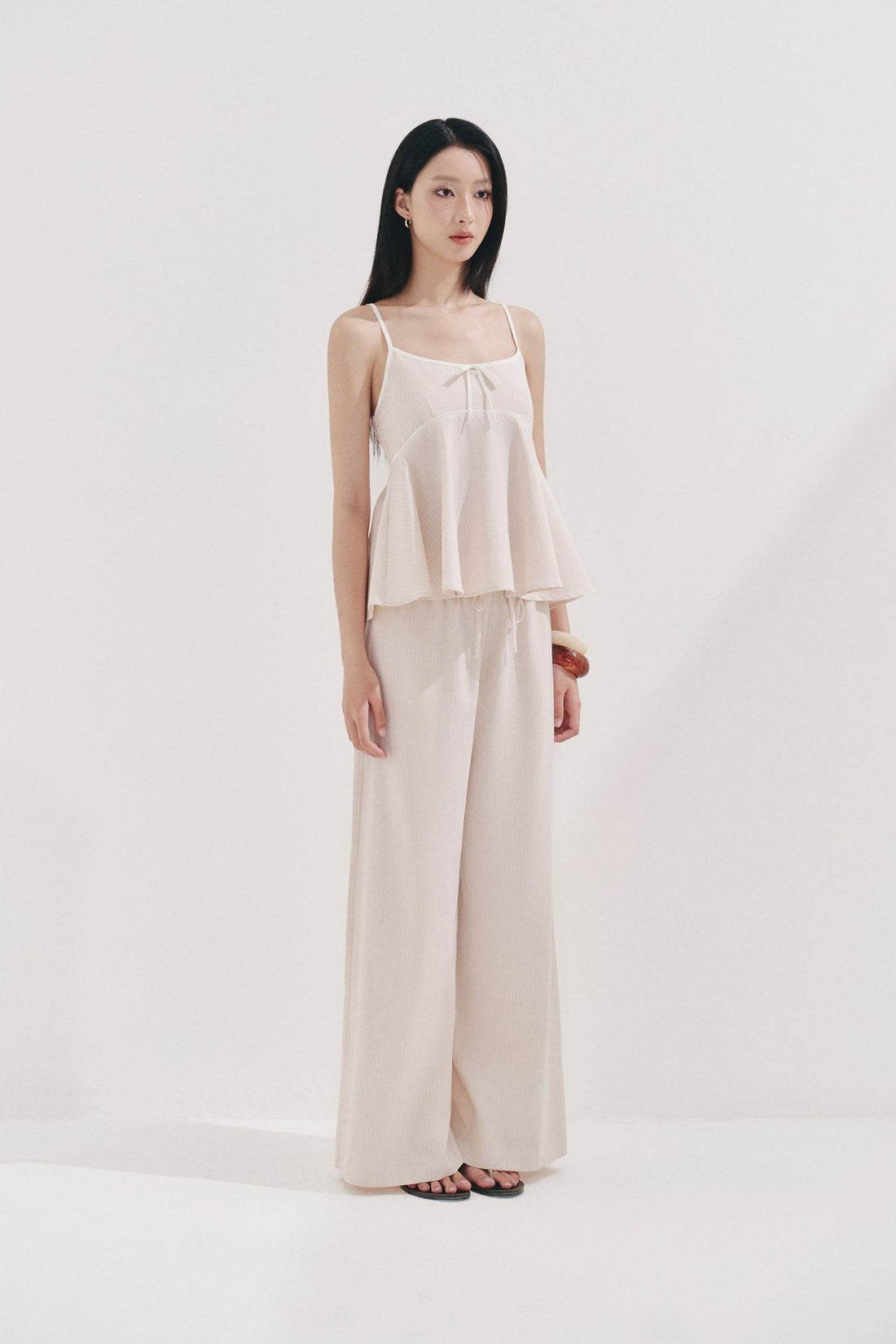 Soft Fabric Striped Long Pants - Q0394 - Beige