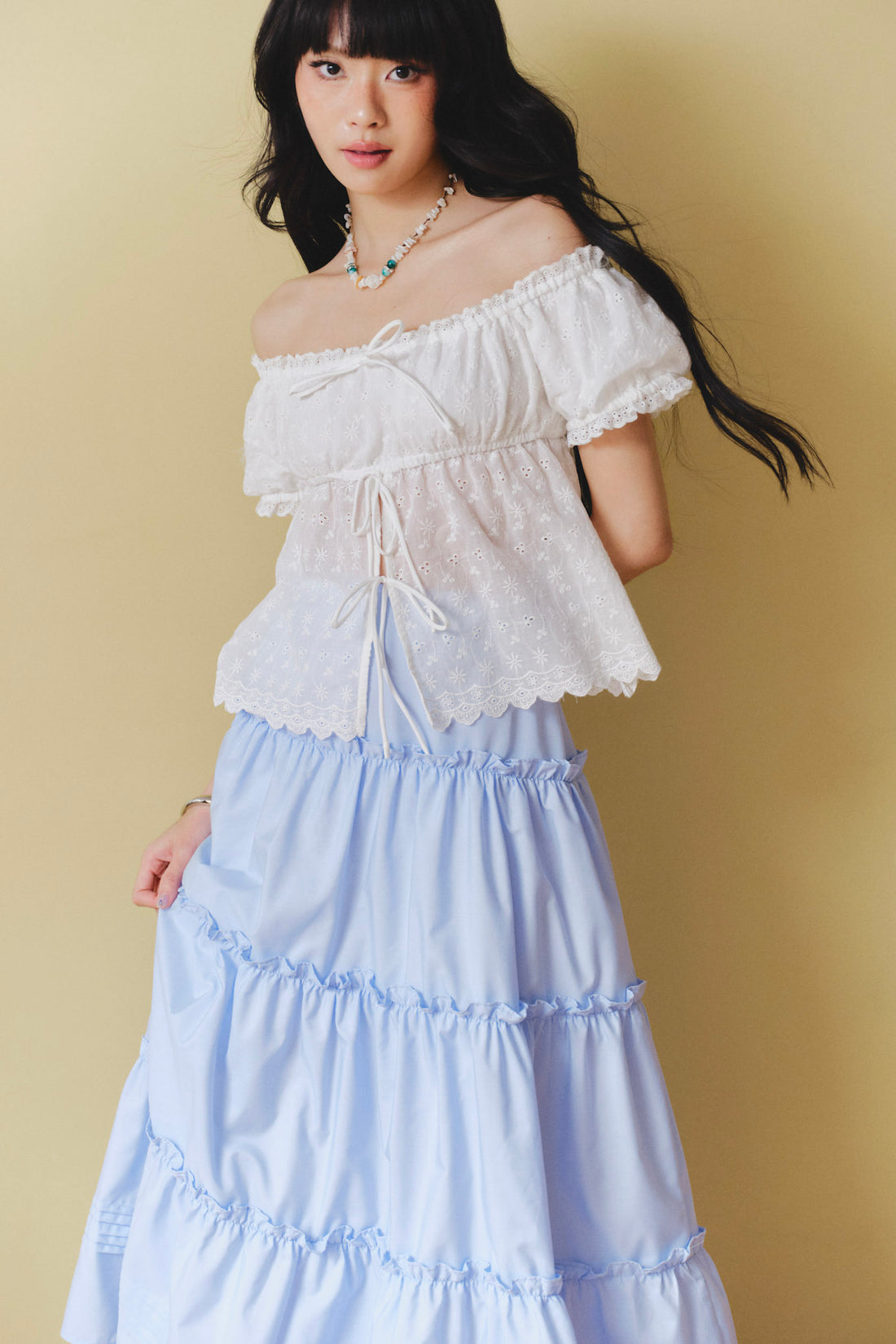Midi tiered ruffle skirt - 0S0285 - Navy blue