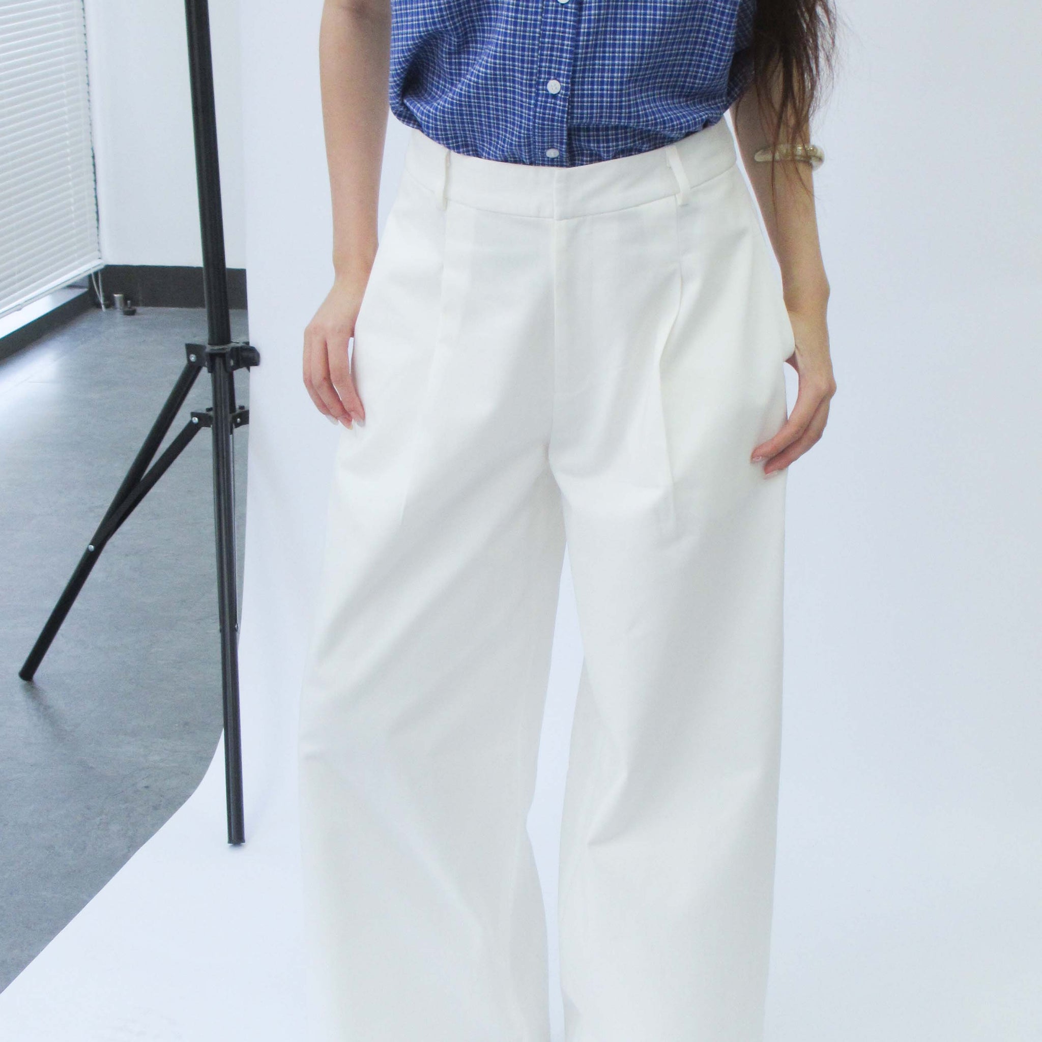 Pleated wide-leg khaki pants - 0Q0402 - White