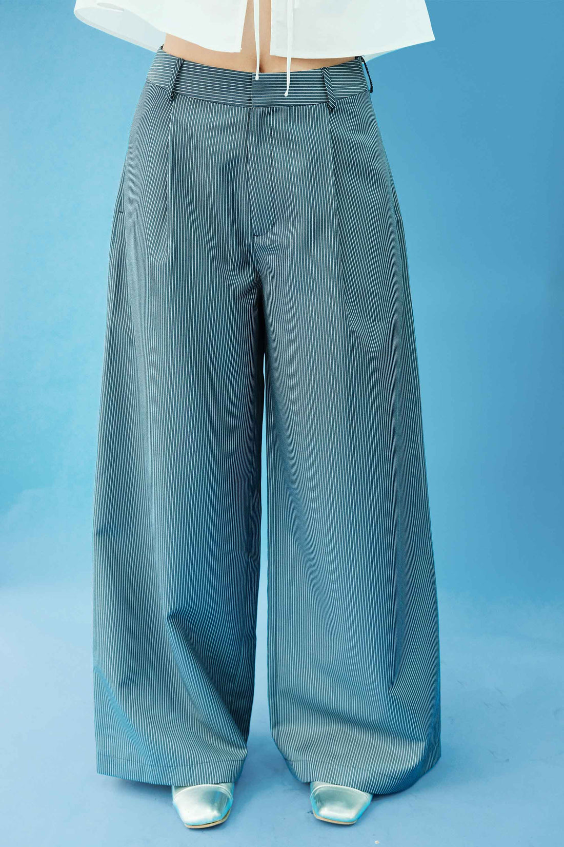 Wide-Leg Striped Pants - 0Q0403 - Navy