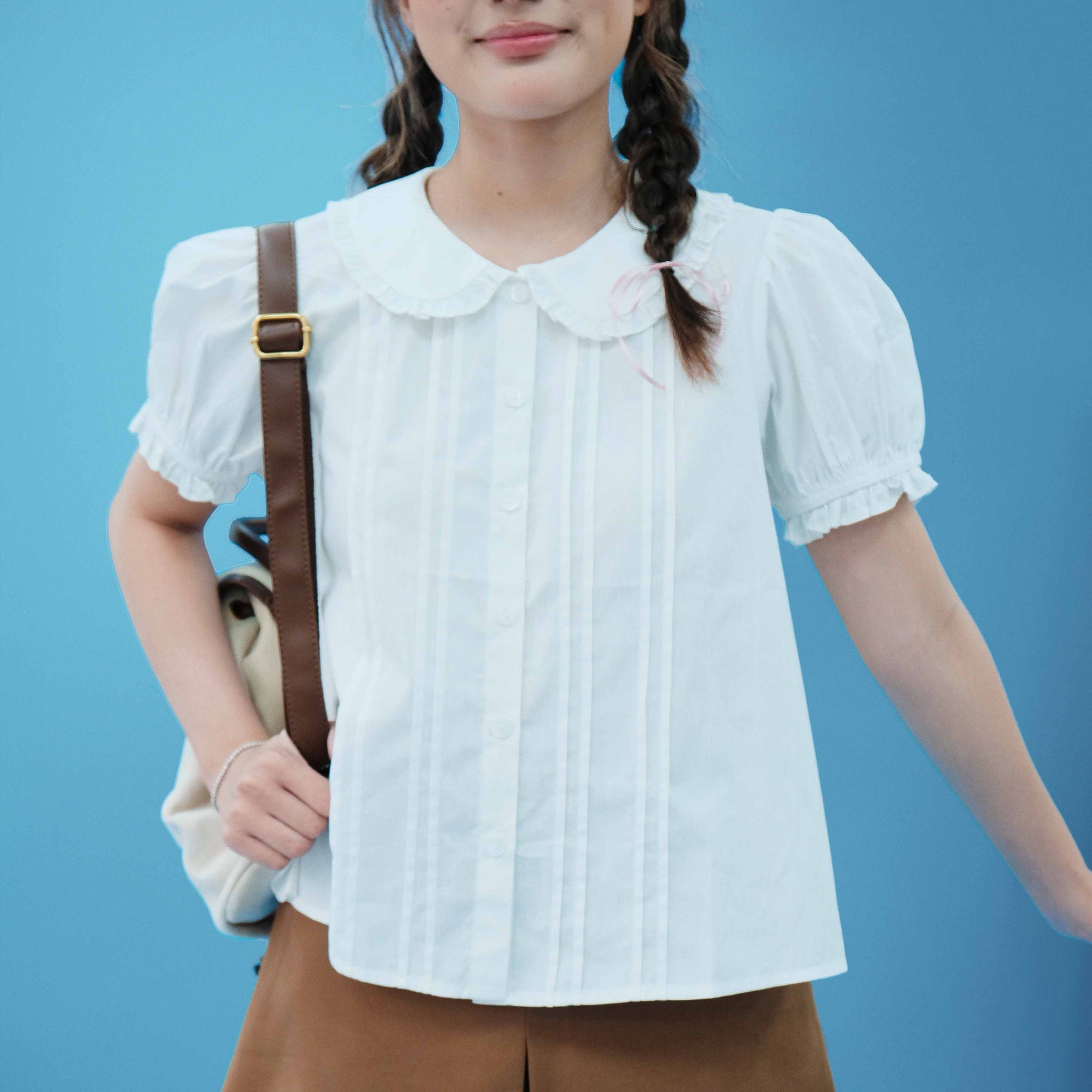 High Neck Puff Sleeve Shirt - 0T1123 - Cream White