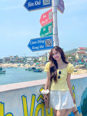 Customer wearing Color Block Mini Skirt - 0S0277 - White