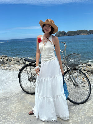Customer wearing Tiered Ruffle Midi Skirt - 0S0281 - White