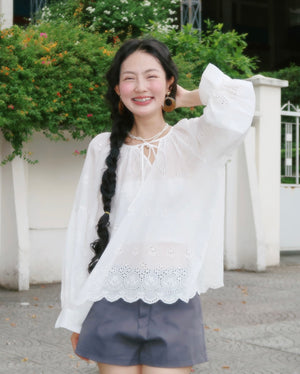 Customer wearing Long Sleeve Crew Neck Top - 0T1094 - White
