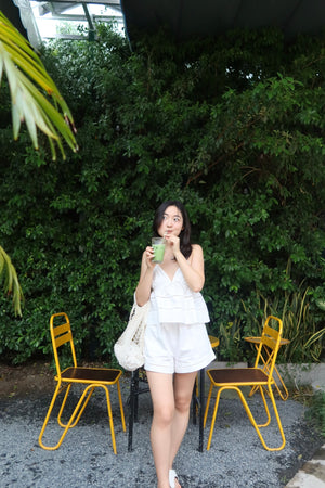 Customer wearing Lace Panel Shorts - 0Q0391 - White
