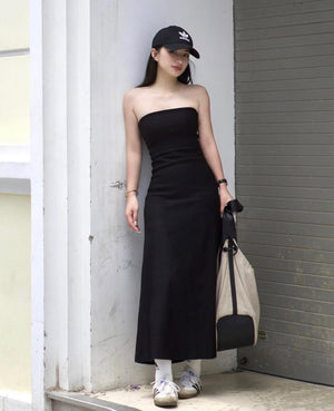 Customer wearing Strapless Maxi Dress - 10D0459