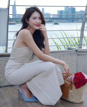 Customer wearing Strapless Maxi Dress - 10D0459
