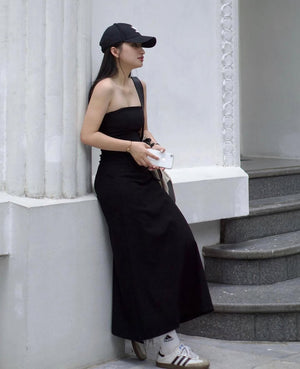 Customer wearing Strapless Maxi Dress - 10D0459